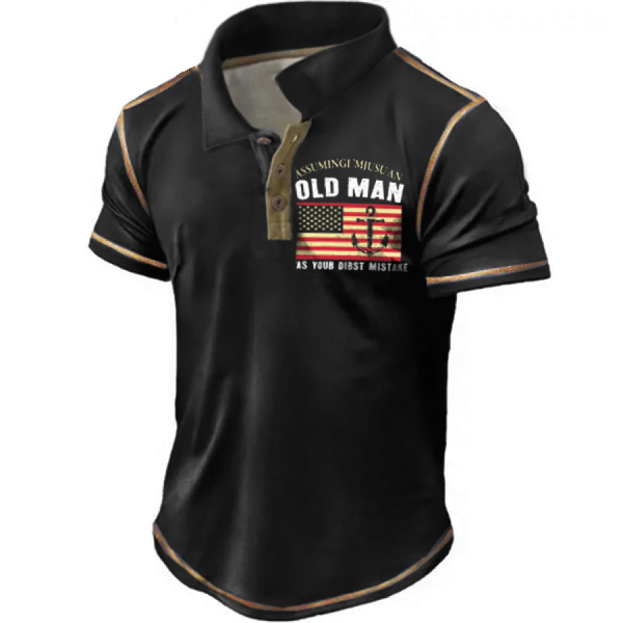 

Mens American Flag Old Man Is Your First Mistake Tactical Polo Shirt