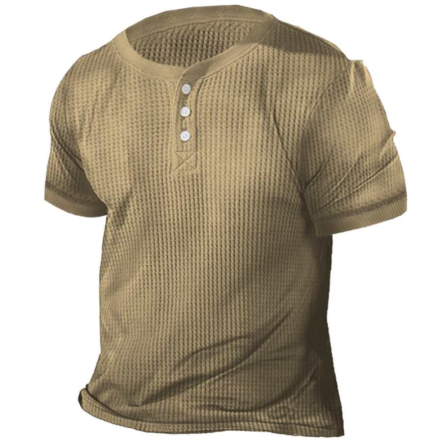 

Men's Outdoor Casual Waffle Fabric Henley Neck T-Shirt