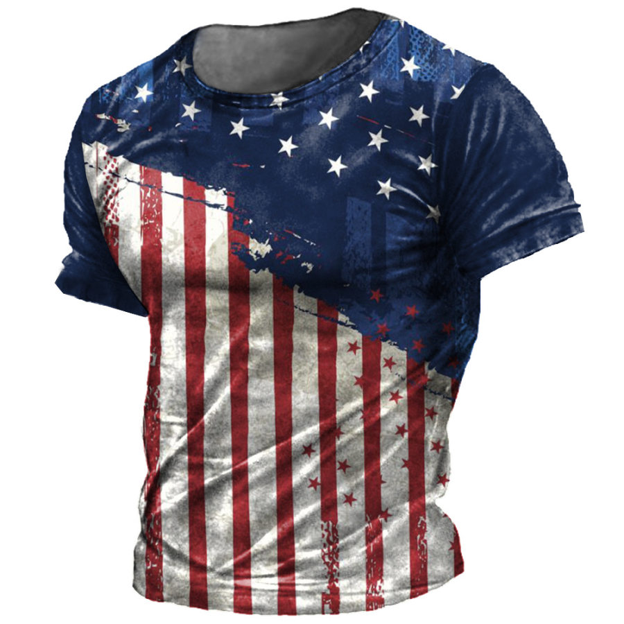 

Men's Vintage American Flag Print Crew Neck T-Shirt