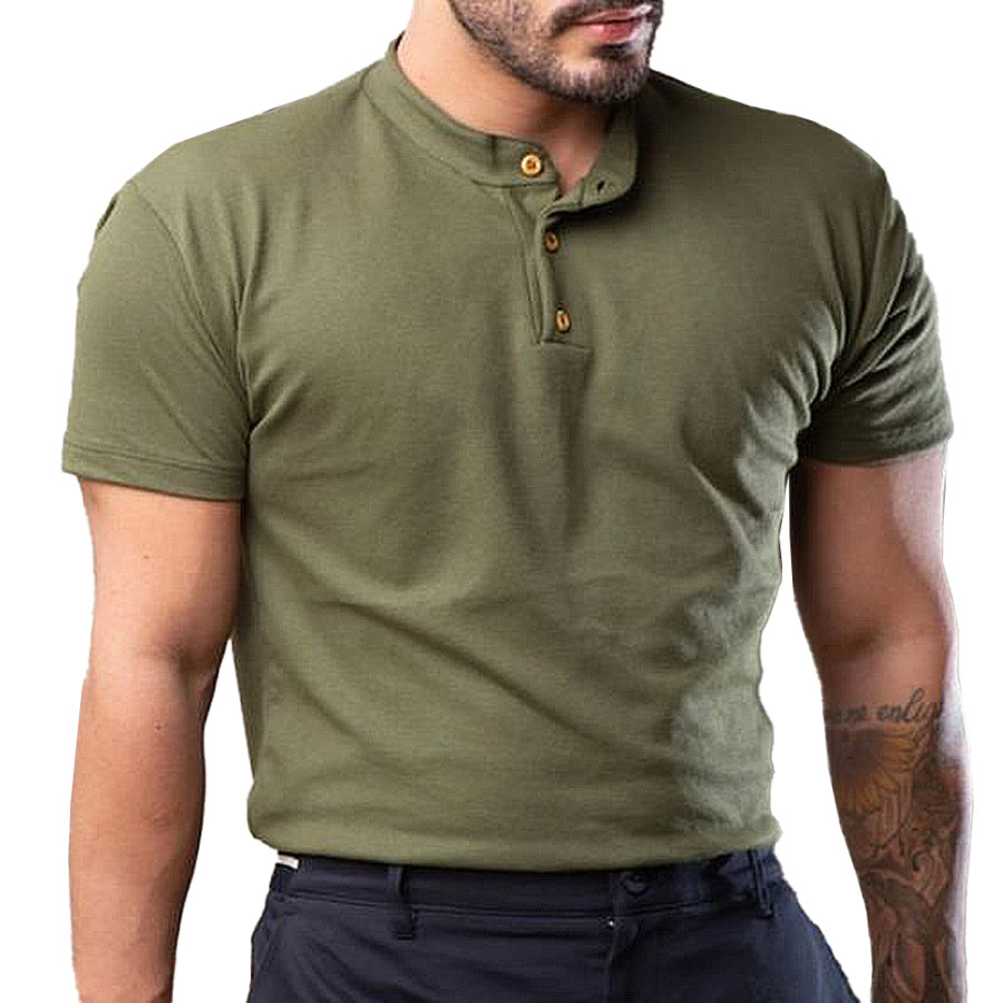 

Men's Solid Casual Henley Collar T-Shirt