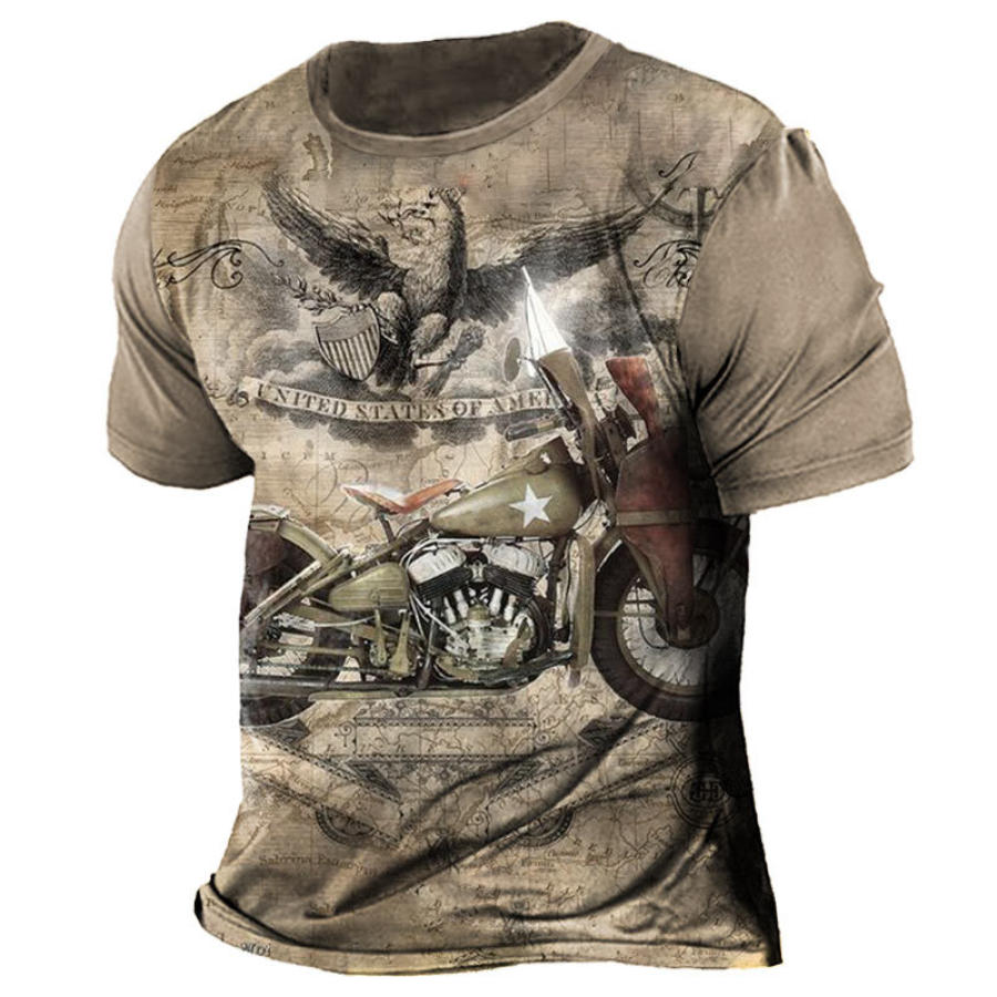 

Men's Vintage Motorcycle Print Short Sleeve T-Shirt