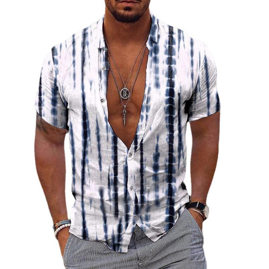 

Men's Tie-dye Striped Print Short-sleeved Casual Shirt