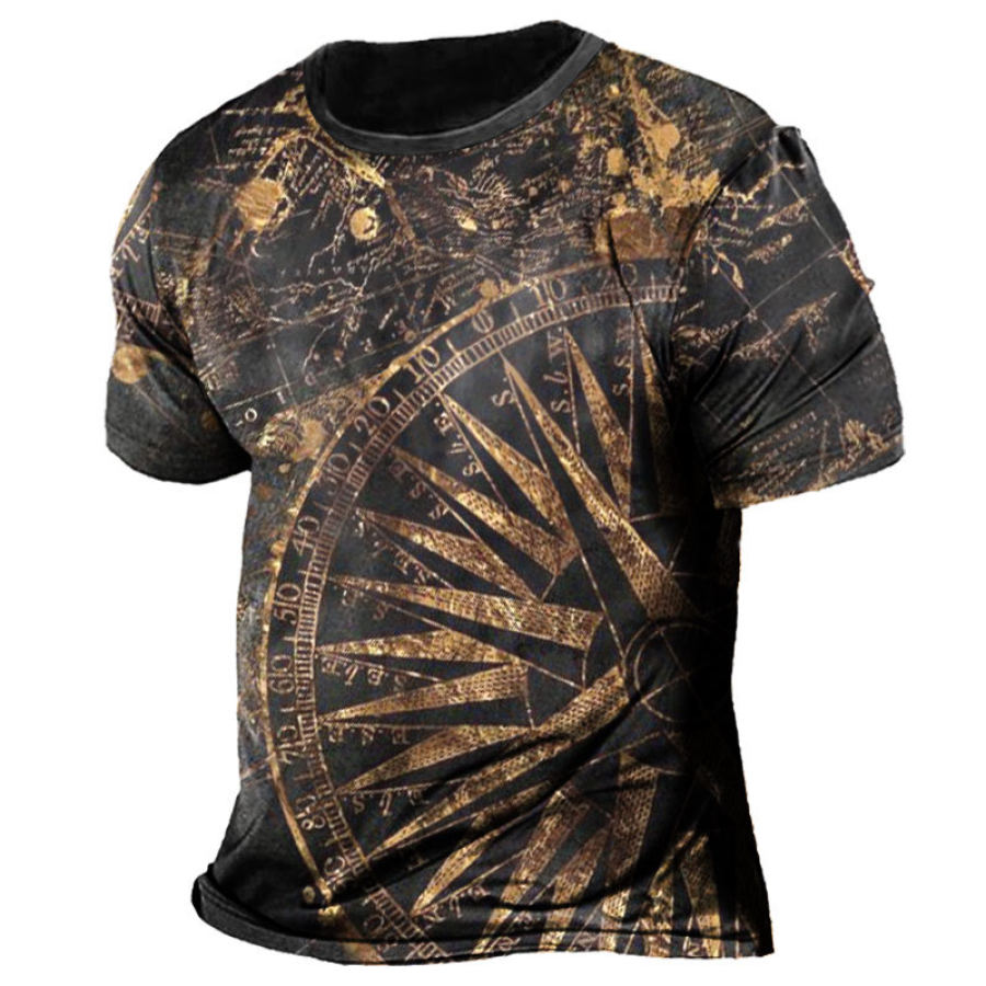 

Men's Vintage Compass Print Short Sleeve T-Shirt