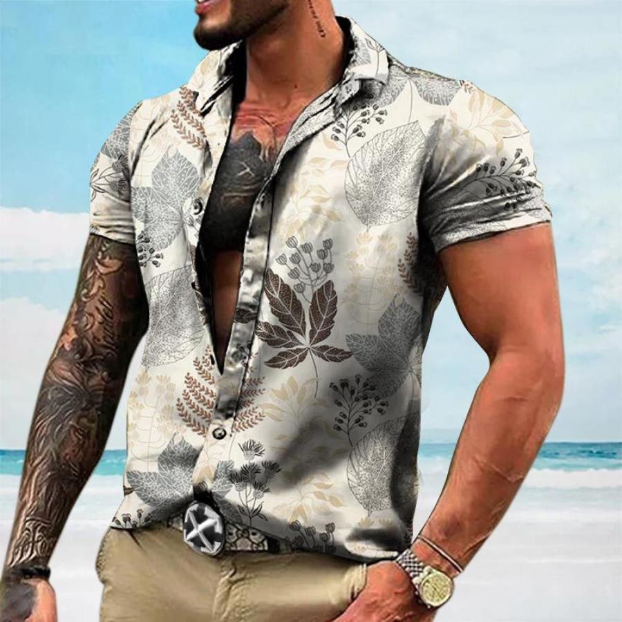 

Men's Leaf Print Short Sleeve Casual Shirt