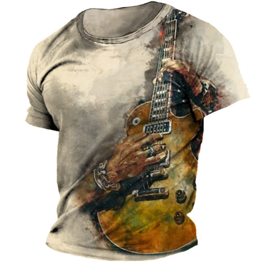 

Men's Vintage Guitar Print Short Sleeve T-Shirt