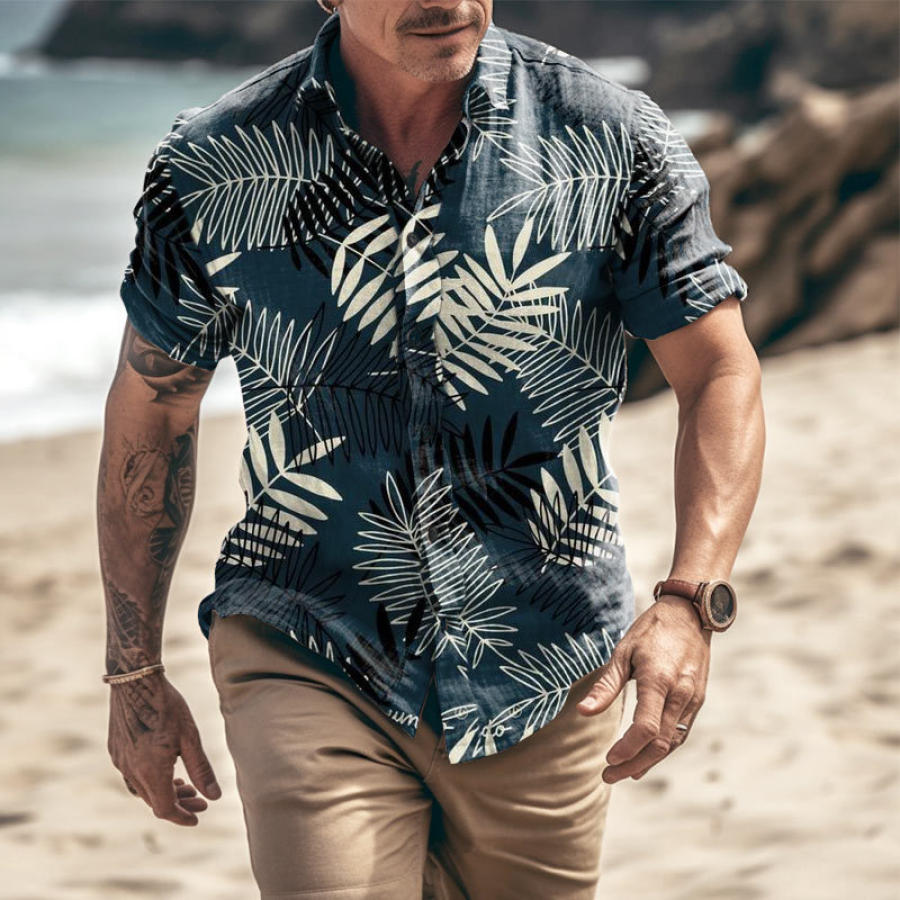 

Men's Leaf Print Short Sleeve Casual Shirt