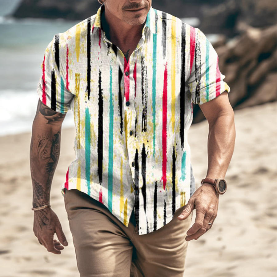 

Men's Striped Print Short Sleeve Casual Shirt