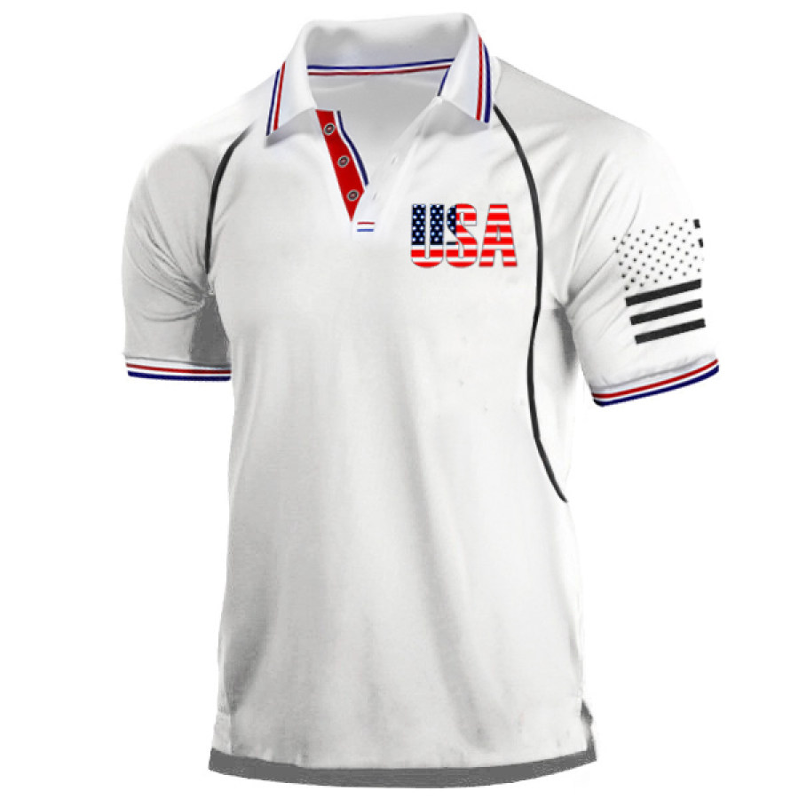 

Men's Outdoor American Flag USA Moisture Wicking Print Polo T-Shirt