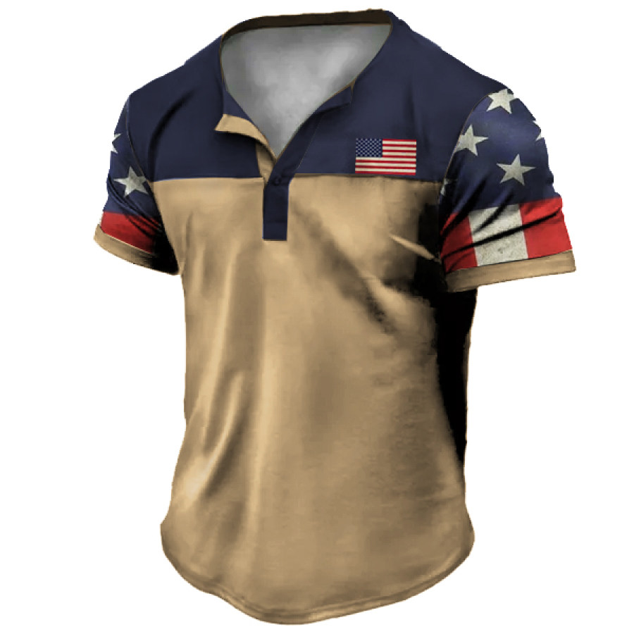 

Men's Vintage American Flag Print Henry T-Shirt