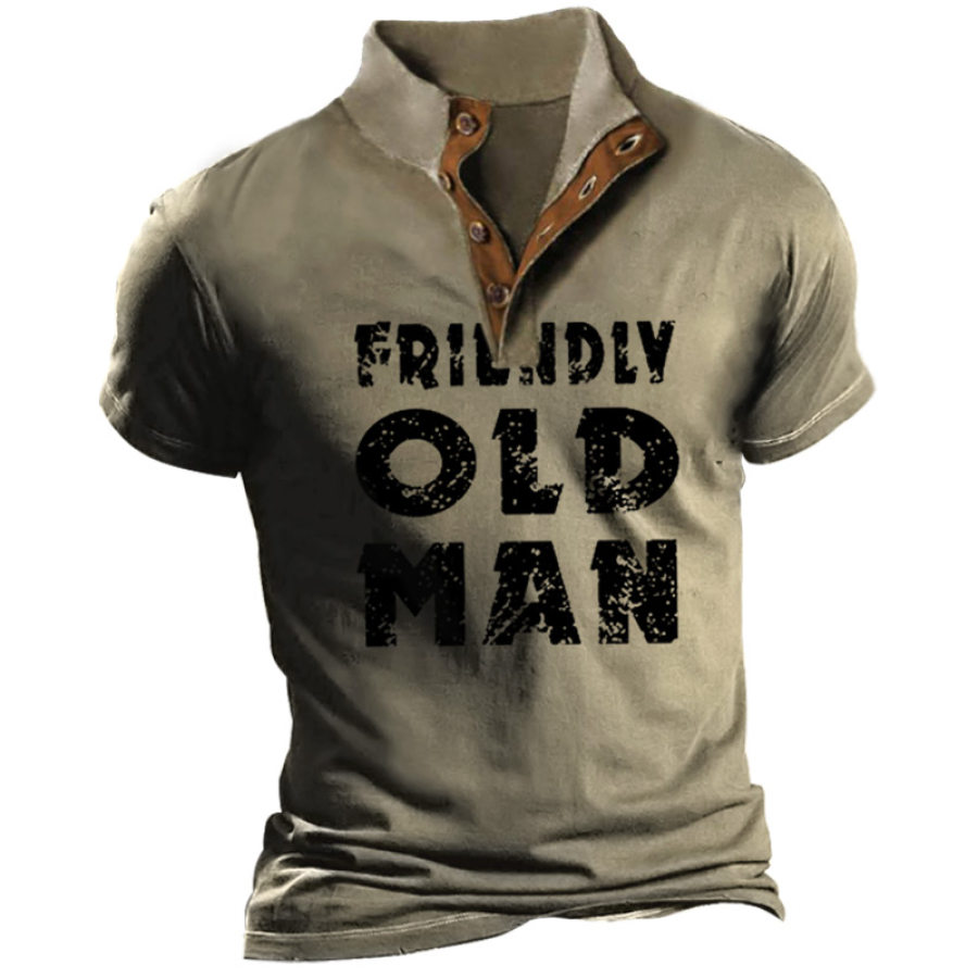 

Men's Vintage OLD MAN Print Stand Collar T-shirt