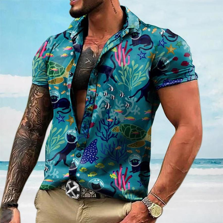 

Men's Feline Seabed Exploration Hawaiian Short Sleeve Shirt