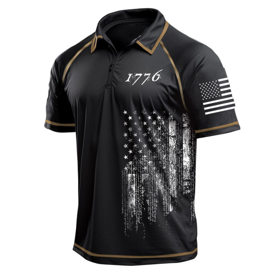 

Men's Outdoor American Flag 1776 Moisture Wicking Print Zip Polo T-Shirt