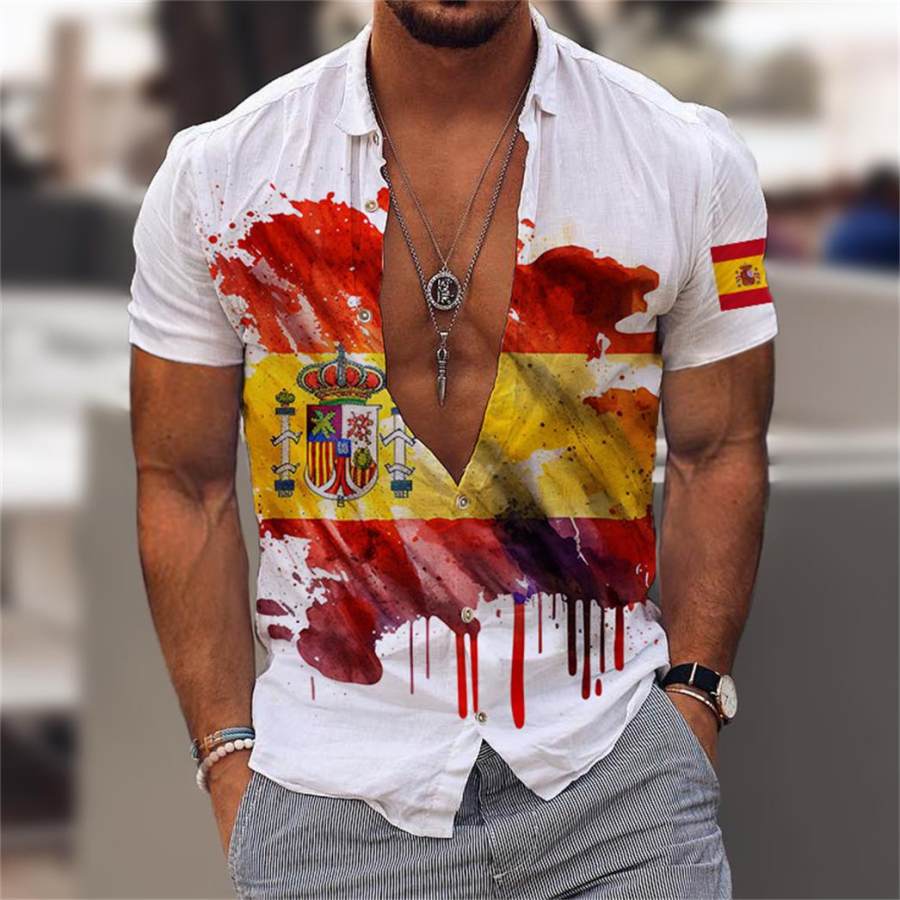 

Men's Watercolor Spain Flag Print Short Sleeve Shirt