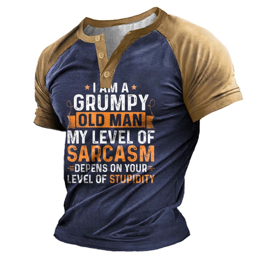 

Men's Vintage Grumpy Old Man Sarcasm Colorblock Henley T-Shirt