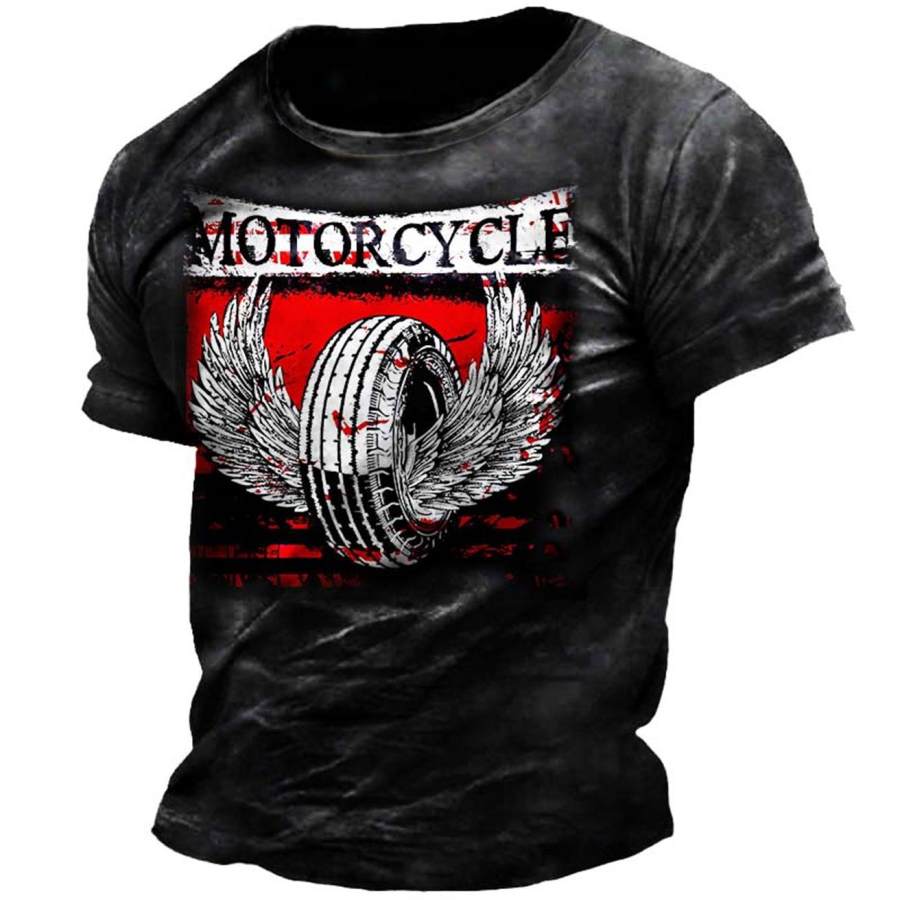 

Men's Vintage Motorcycle Tire Wings Print T-Shirt