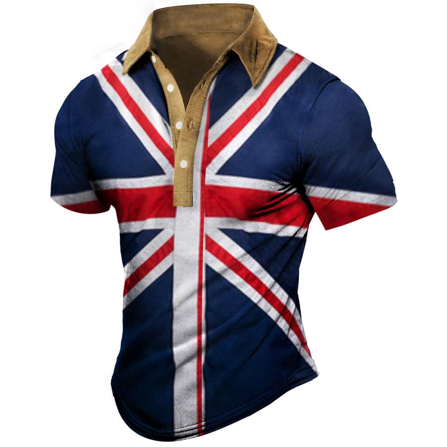 

Men's Vintage Union Flag Patriotic Print Polo Short Sleeve T-Shirt