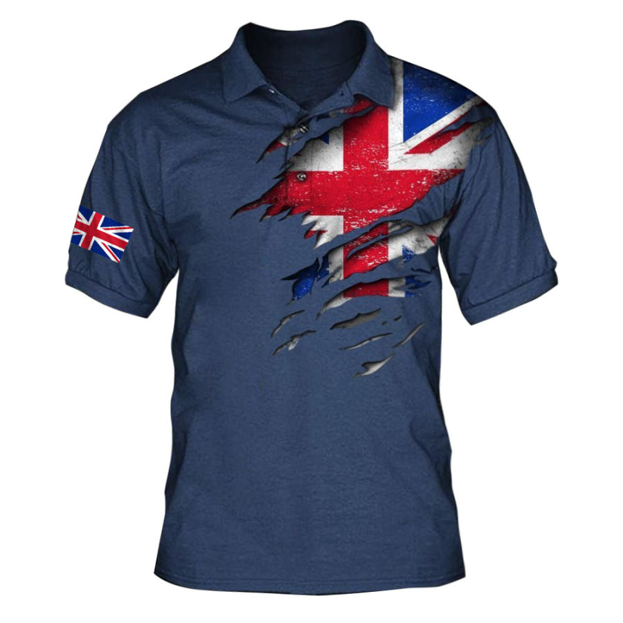 

Men's Outdoor Union Jack British Flag Patriotic Print Polo T-Shirt