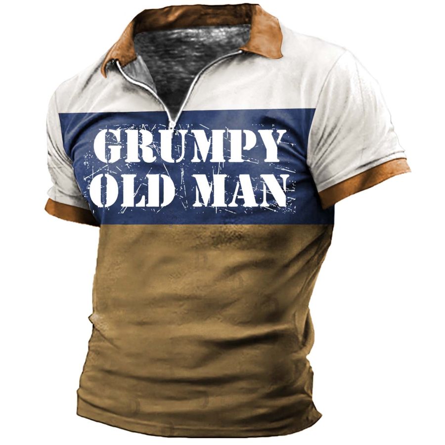 

Men's Vintage Grumpy Old Man Colorblock Zip Polo T-Shirt