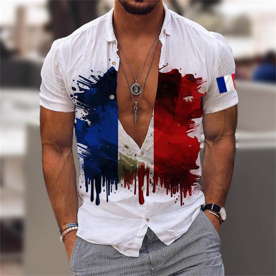 

Men's Watercolor France Flag Print Short Sleeve Shirt