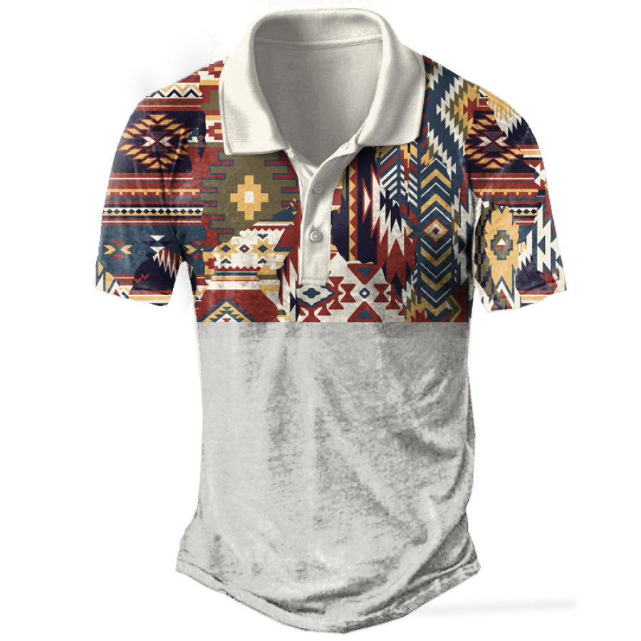 

Men's Vintage Ethnic Print Polo Shirt