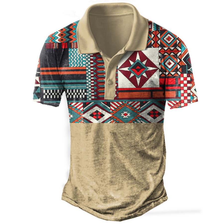 

Men's Vintage Ethnic Print Polo Shirt
