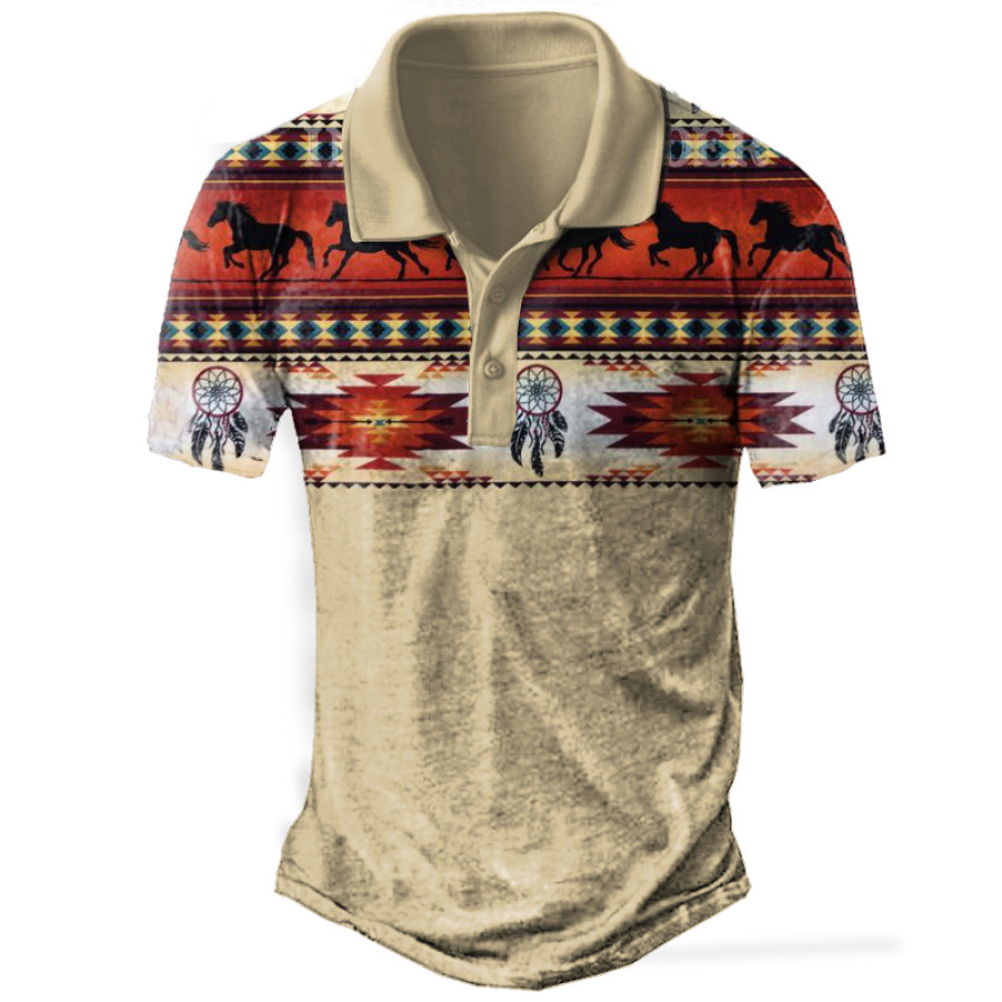 

Men's Vintage Ethnic Print Polo Shirt