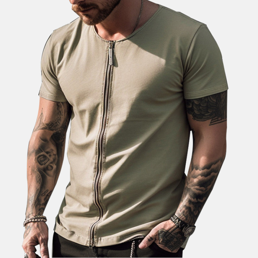 

Boys Comfortable Breathable Stretch Retro Zipper Open Round Neck T-Shirt