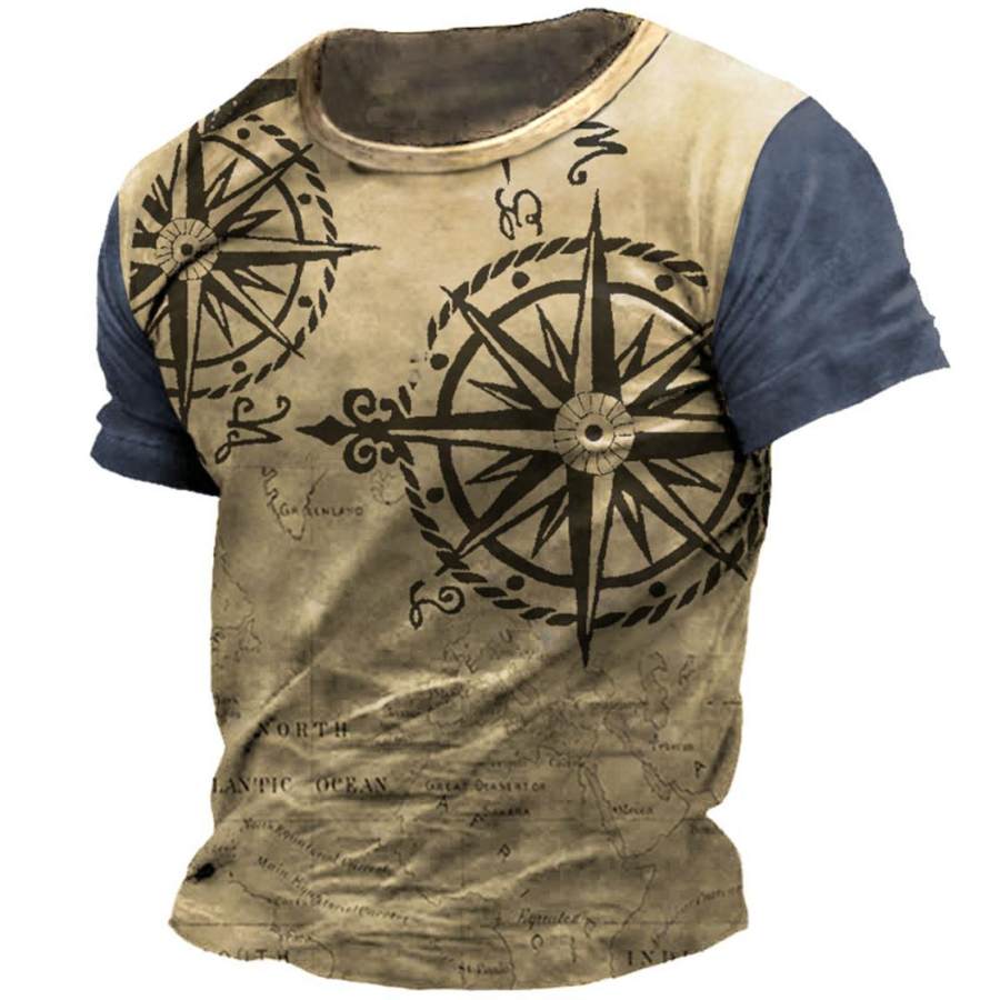 

Men's Vintage Nautical Map Compass Print Short Sleeve T-Shirt