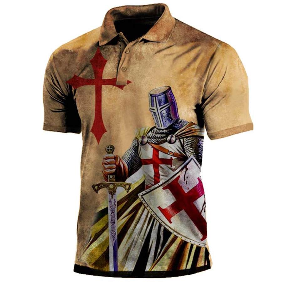 

Men's Vintage Templar Cross Print Polo T-Shirt