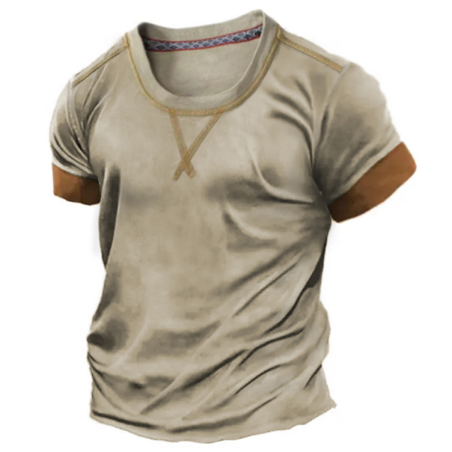 

Men's Outdoor Retro Color Contrast Short-Sleeved Crewneck