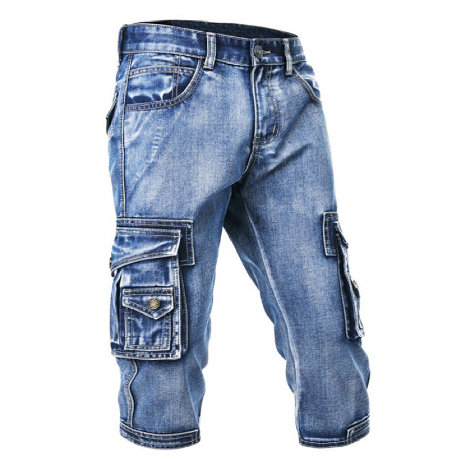 

Jeans Cropped Multitasche Da Uomo Con Lavaggio Vintage