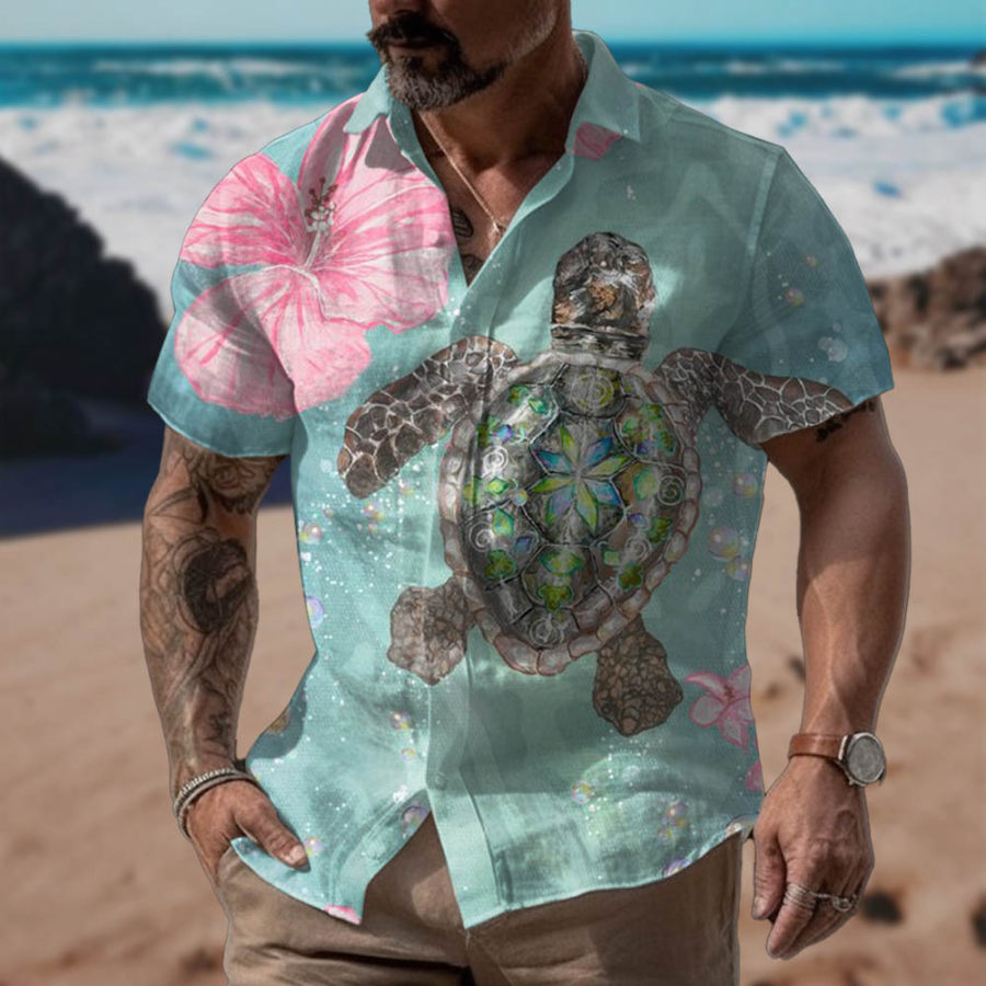 

Men's Hawaiian Turtle Print Short Sleeve Shirt