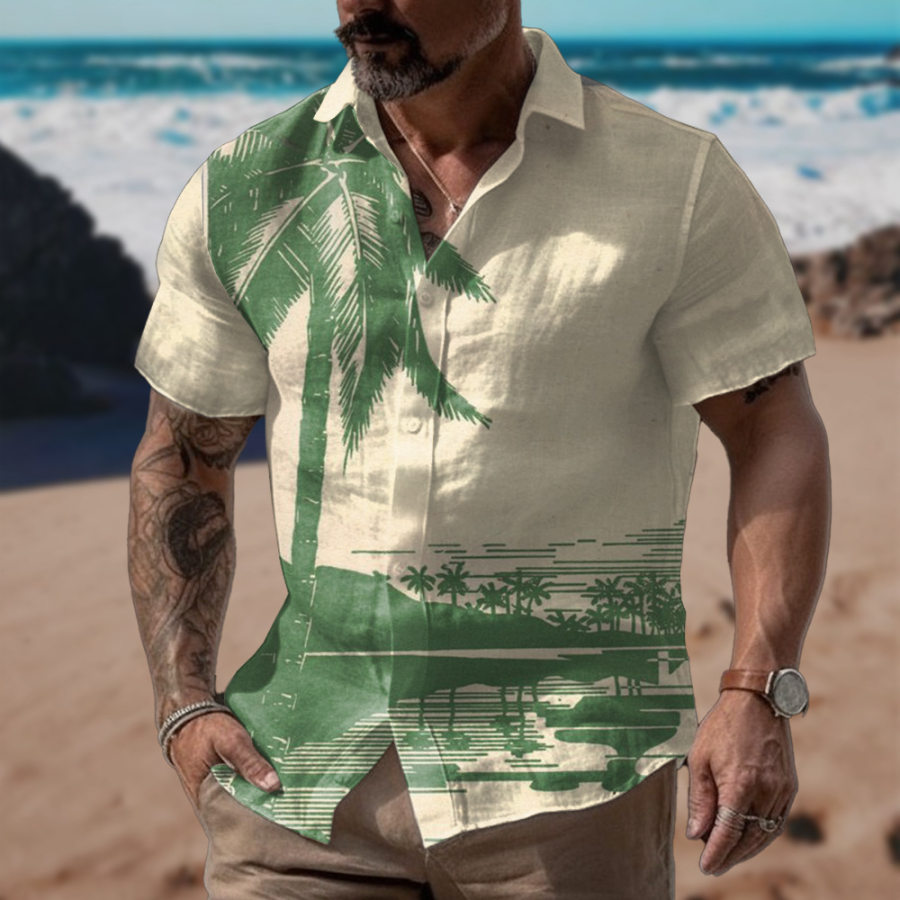 

Men's Vintage Coconut Tree Print Short Sleeve Shirt