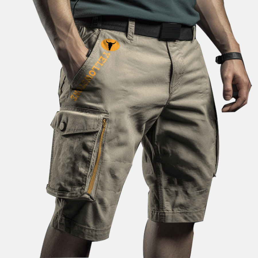 

Men's Outdoor Retro Western Yellowstone Zipper Stereo Pocket Multifunctional Practical Overalls Shorts