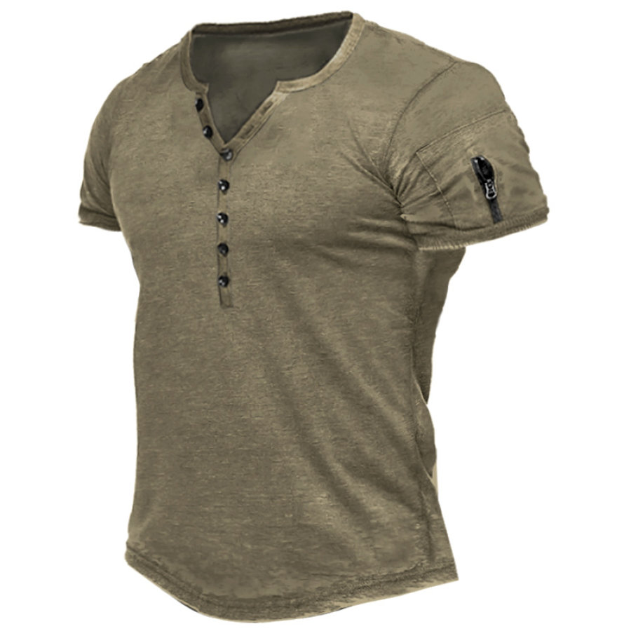 

Men's Vintage Zip Pocket Henley Tactical T-Shirt