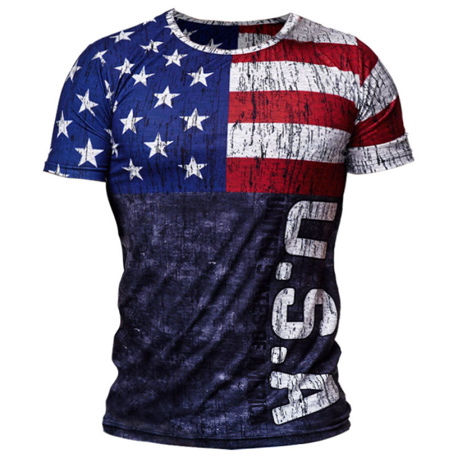 

T-shirt Con Stampa Bandiera Americana Vintage Da Uomo