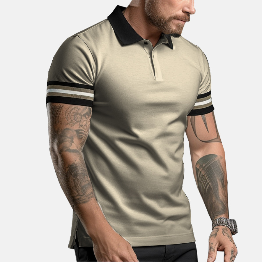 

Men's Vintage Polo Collar Classic Contrasting Color Short Sleeve T-Shirt
