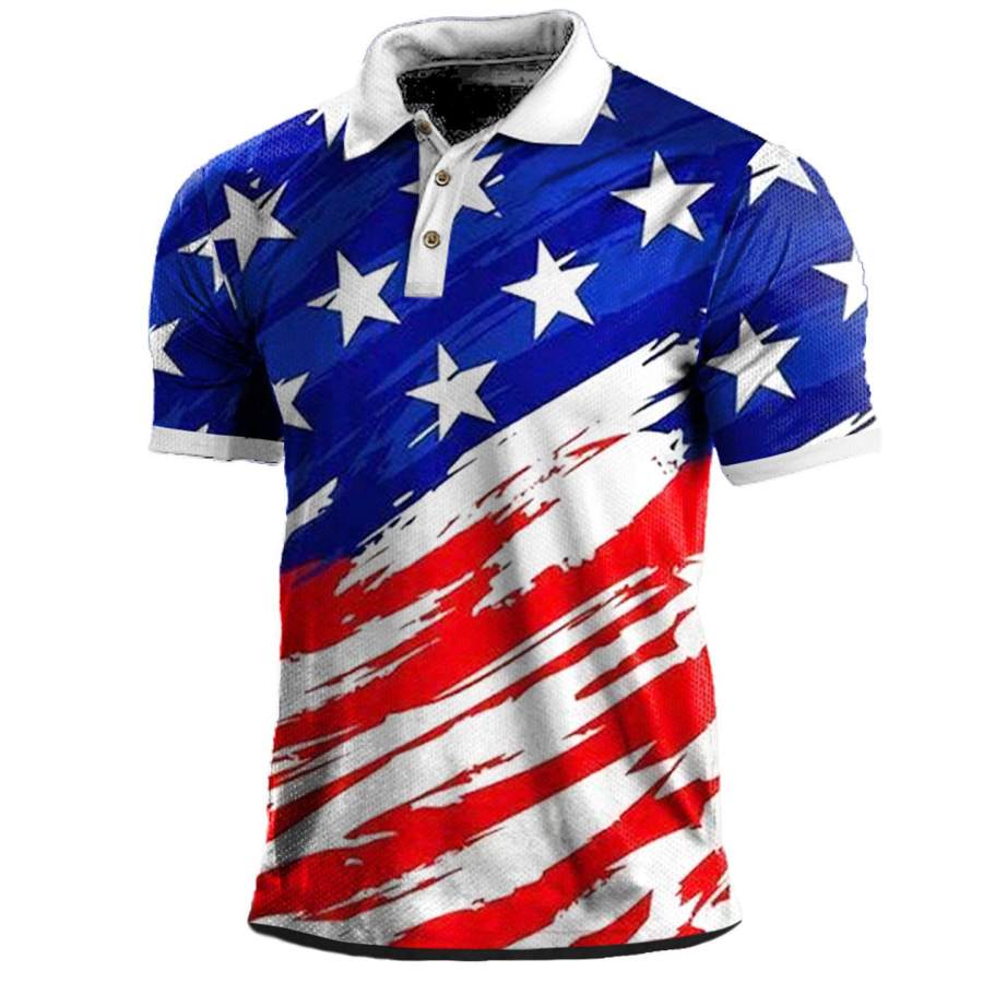 

Camiseta Polo Masculina De Manga Curta Com Estampa De Bandeira Americana Ao Ar Livre