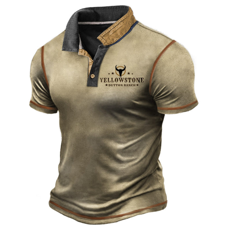 

Men's Vintage Western Yellowstone Print Polo Short Sleeve T-Shirt
