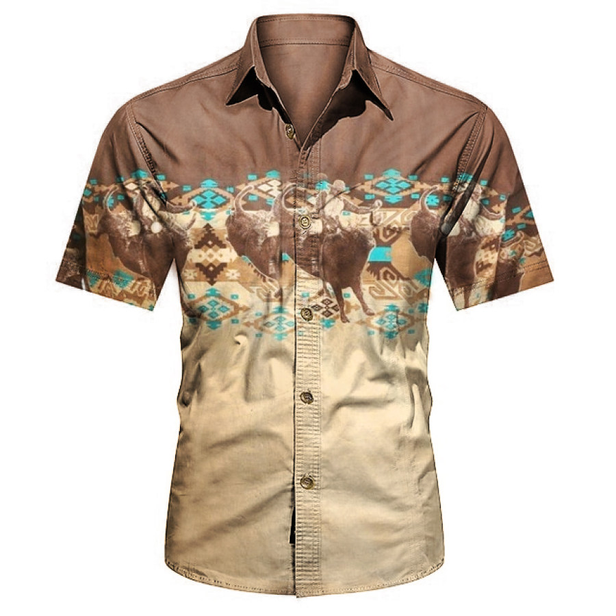 

Men's Vintage Western Denim Ethnic Graphic Print Cargo Shirt