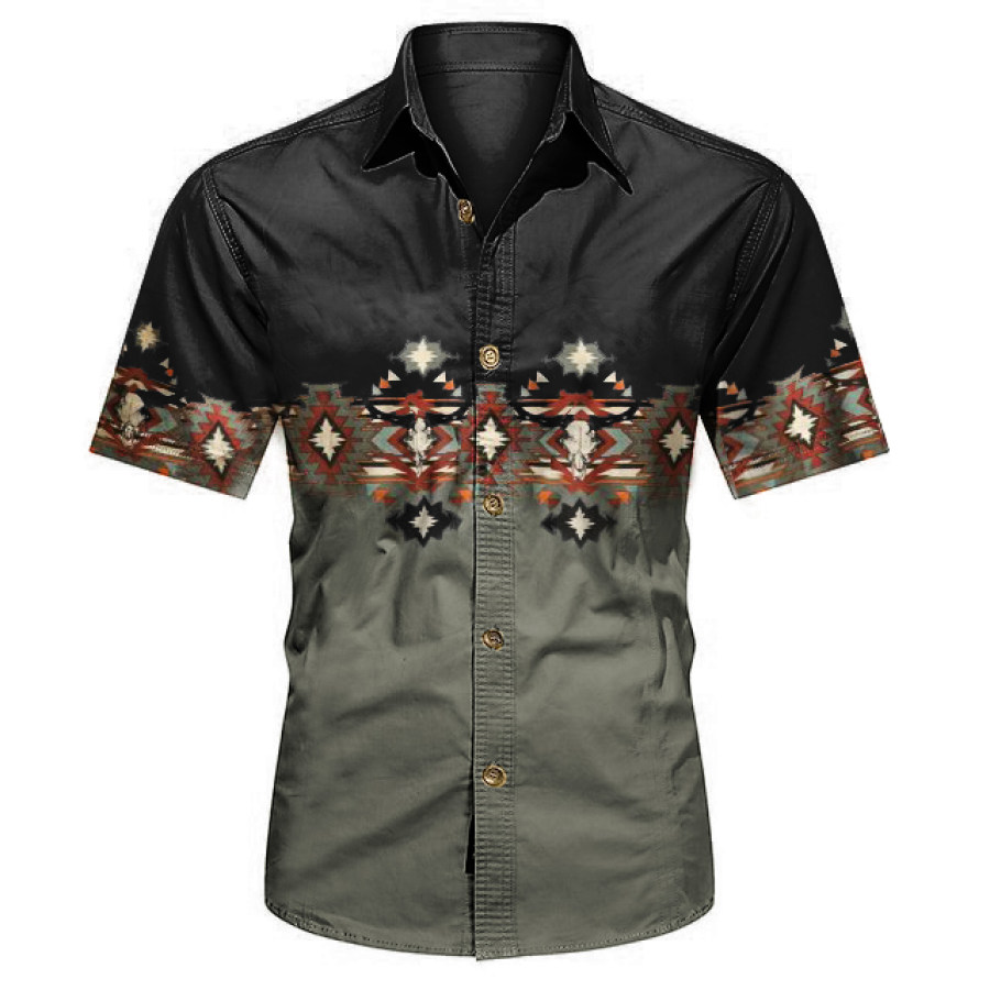 

Men's Vintage Western Denim Ethnic Graphic Print Shirt Work Shirt