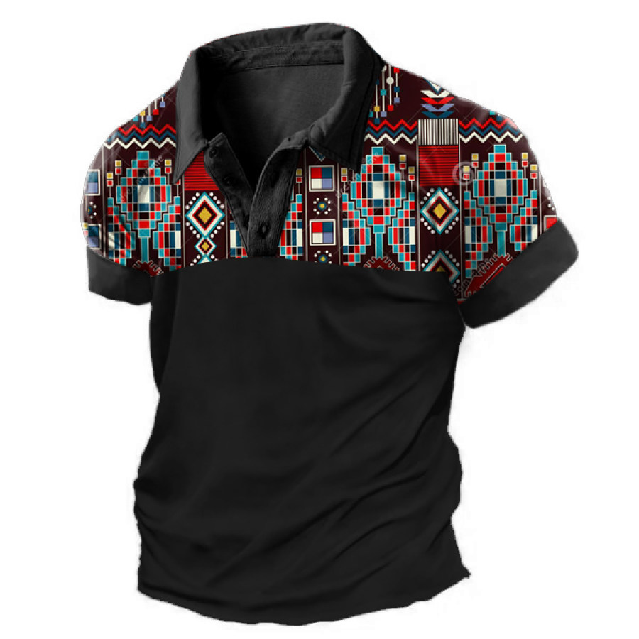 

Men's Vintage Ethnic Print Polo Shirt