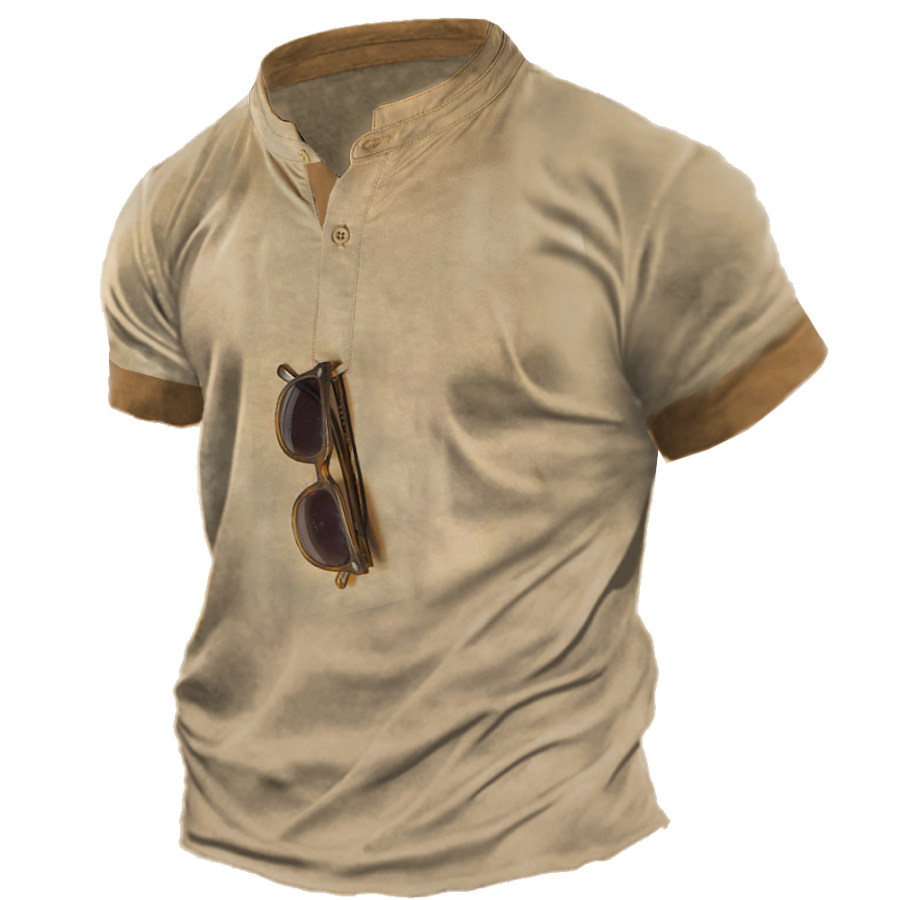 

Men's Outdoor Casual Colorblock Henley Collar T-Shirt