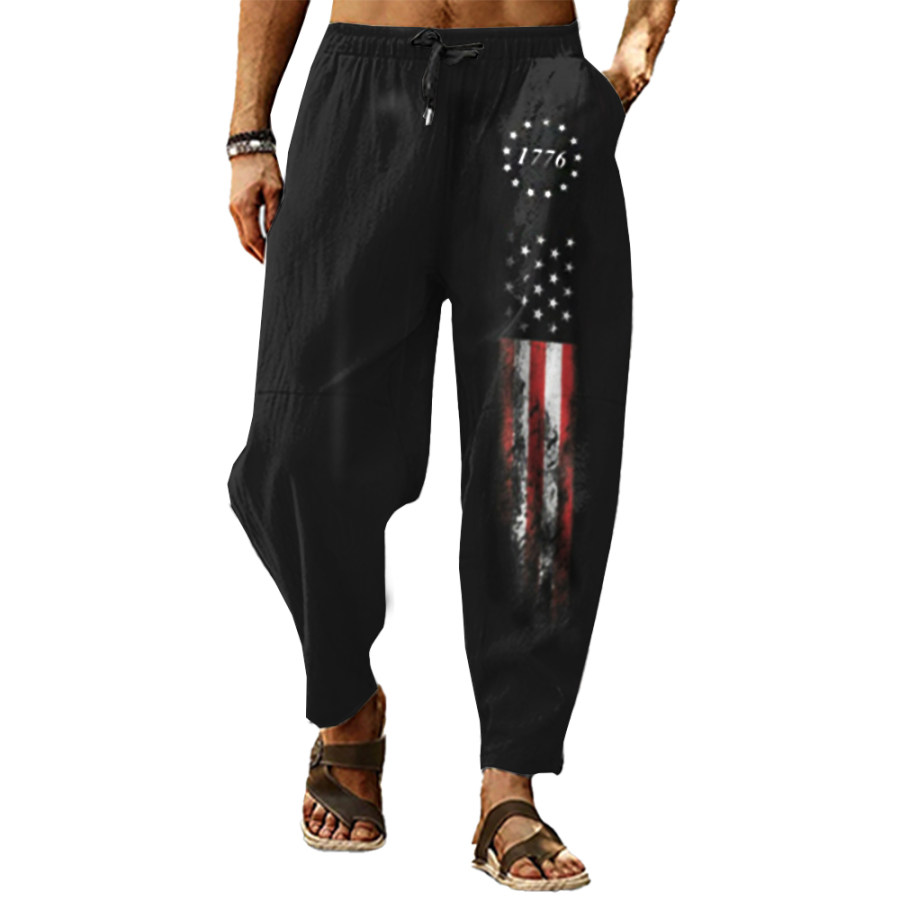 

Men's Vintage American Flag Print Elastic Waist Casual Pants