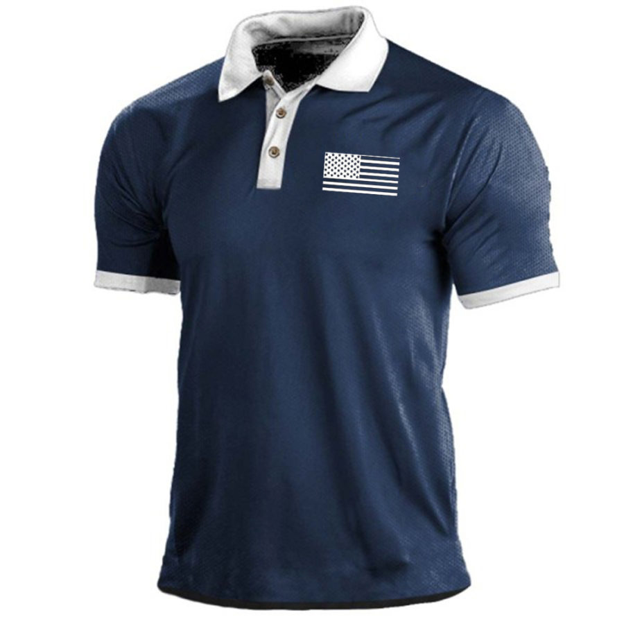 

Camiseta Masculina Tática Bandeira Americana Ao Ar Livre Com Gola Polo