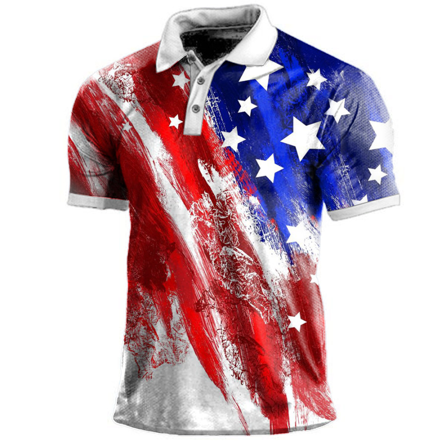 

T-shirt Da Uomo Con Collo A Polo Con Stampa Bandiera Americana Vintage