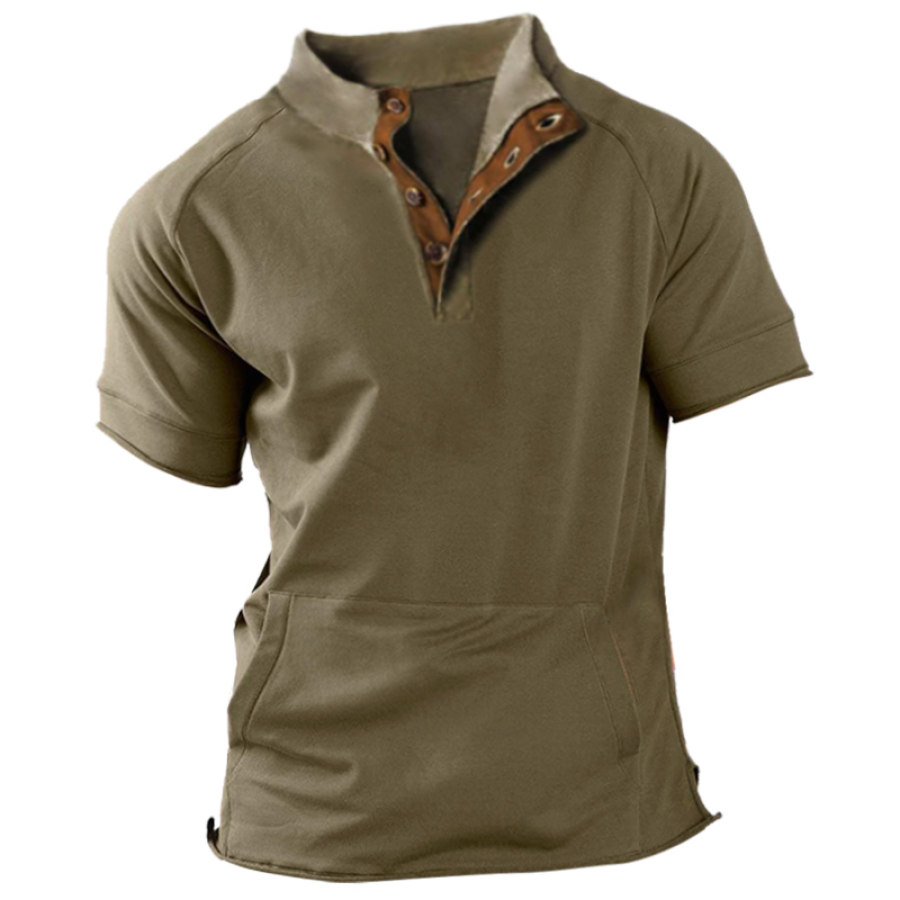 

Men's Casual Comfort Pocket Stand Collar T-Shirt