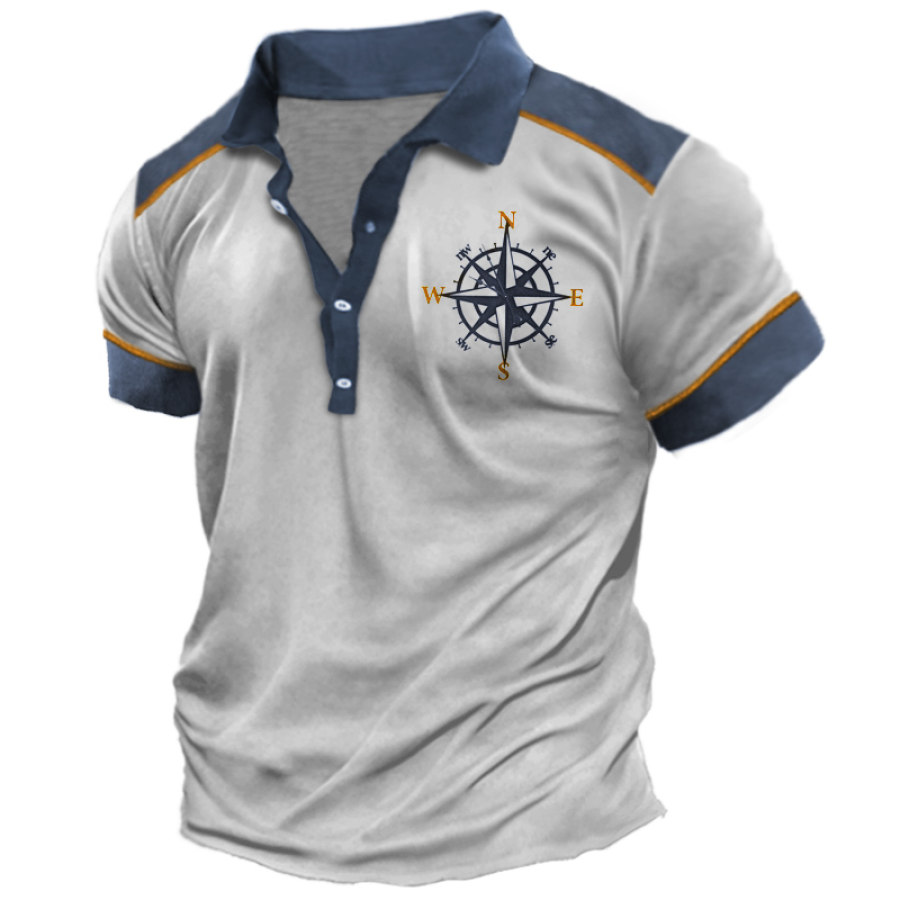 

Men's Casual Nautical Compass Color Block T-Shirt