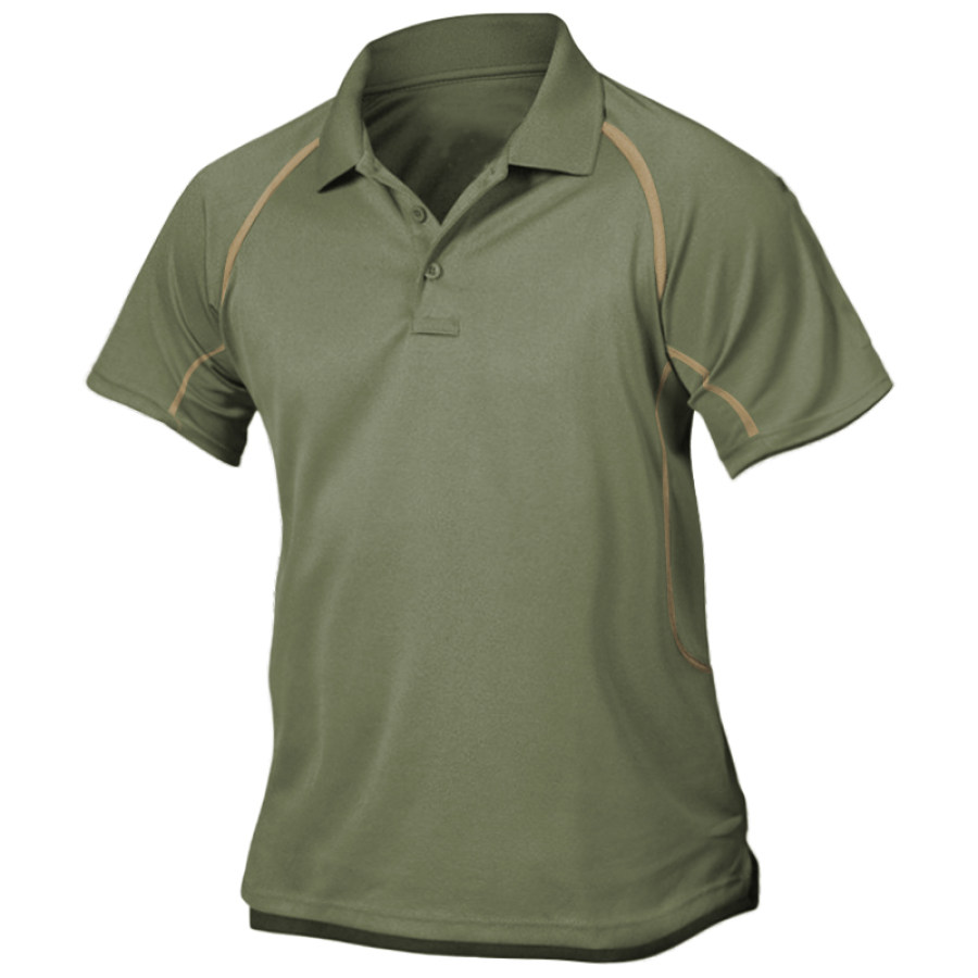 

Men's Color Contrast Comfortable Stretch Stitching Polo Collar Tactical T-shirt