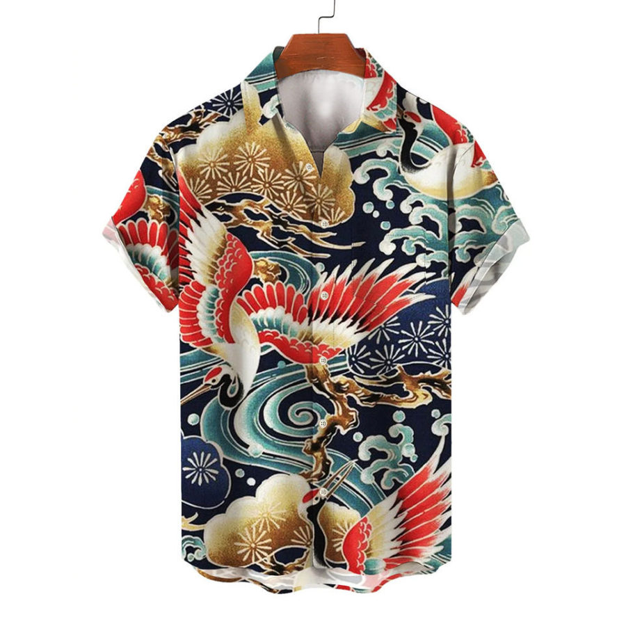 

Men's Vintage Crane Print Hawaiian Beach Shirt